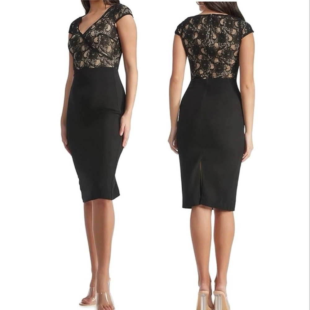 Dress the Population Jaleah Midi Dress Small Black Multi Sheath Evening